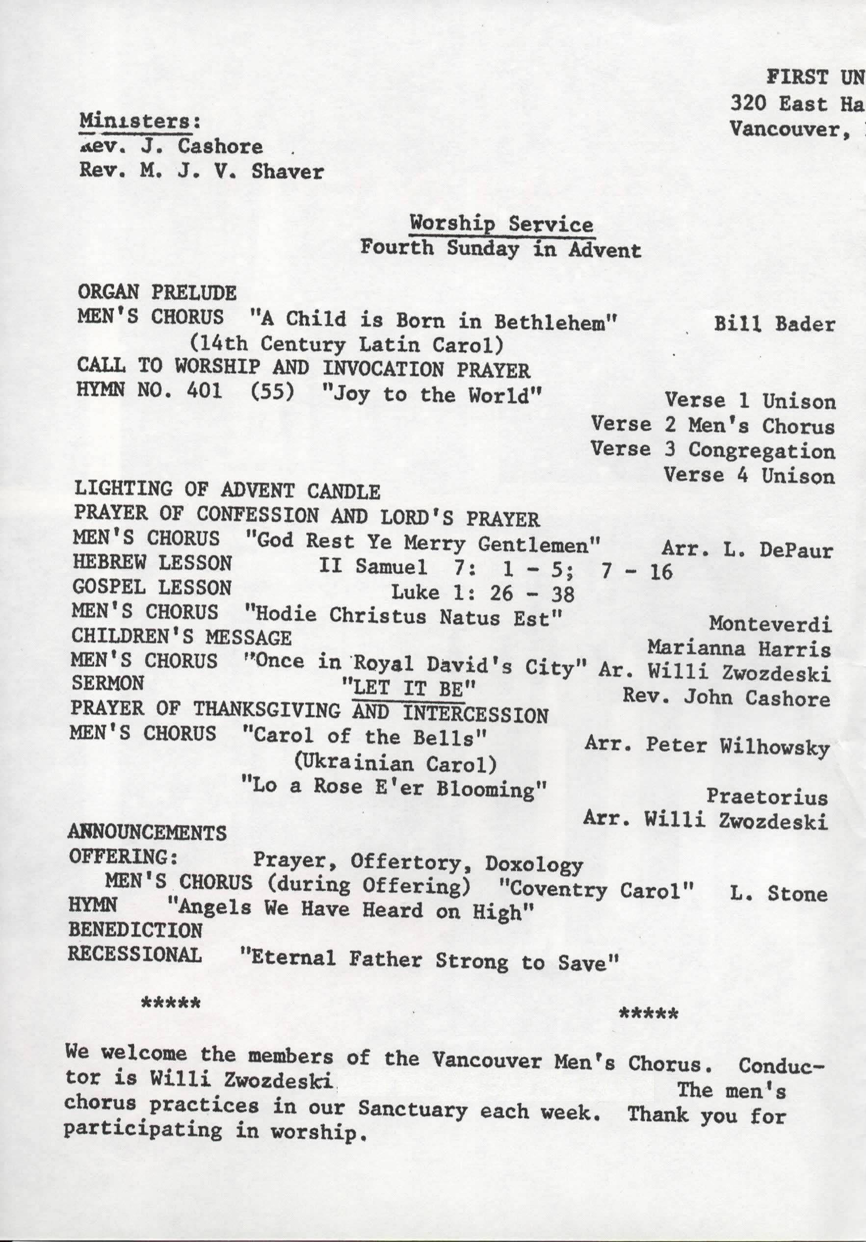 Program from First United performance p3